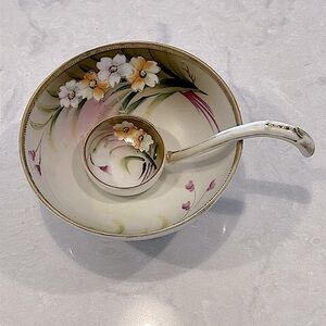 Nippon, china, hand painted, footed mayonnaise bowl/ladle with floral design